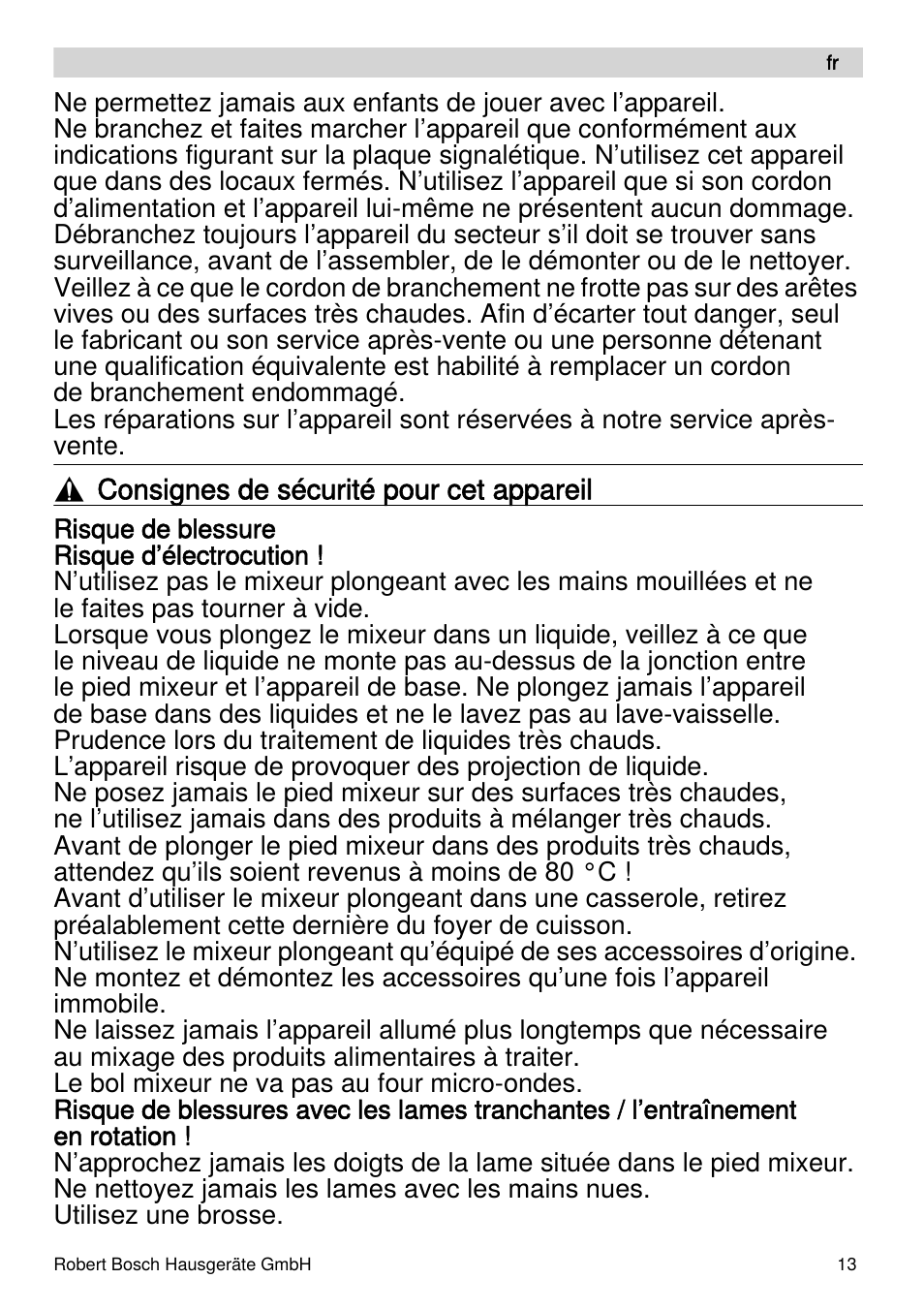 Bosch MSM87110 Mixeur plongeant noir EDG User Manual | Page 13 / 107