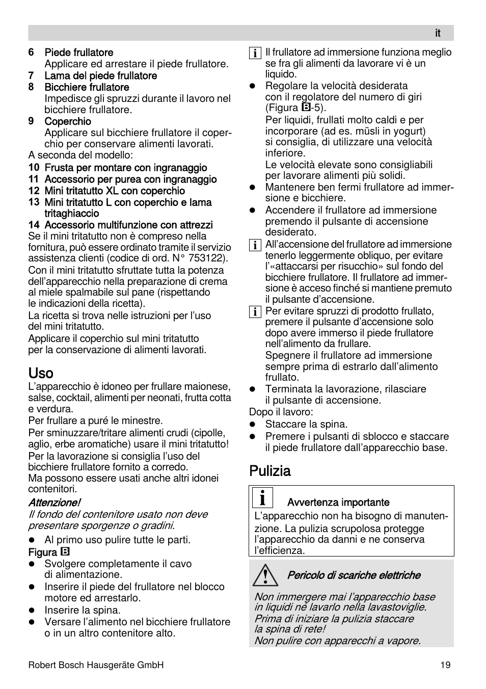 Pulizia | Bosch MSM87110 Mixeur plongeant noir EDG User Manual | Page 19 / 107