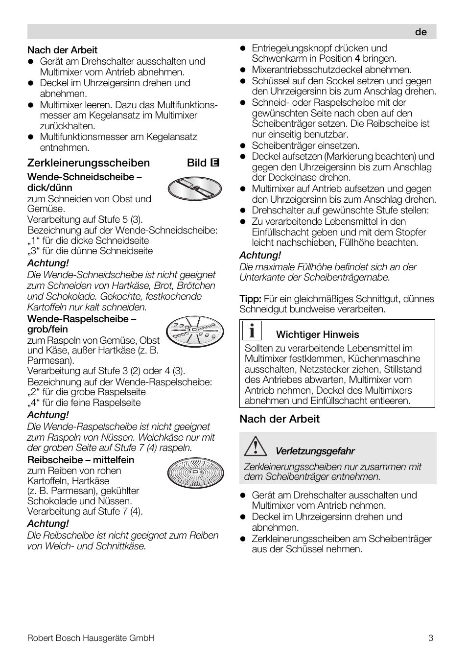 Bosch MUZ5MM1 Multimixeur blanctransparant Pour Kitchen machine MUM5 User Manual | Page 3 / 62