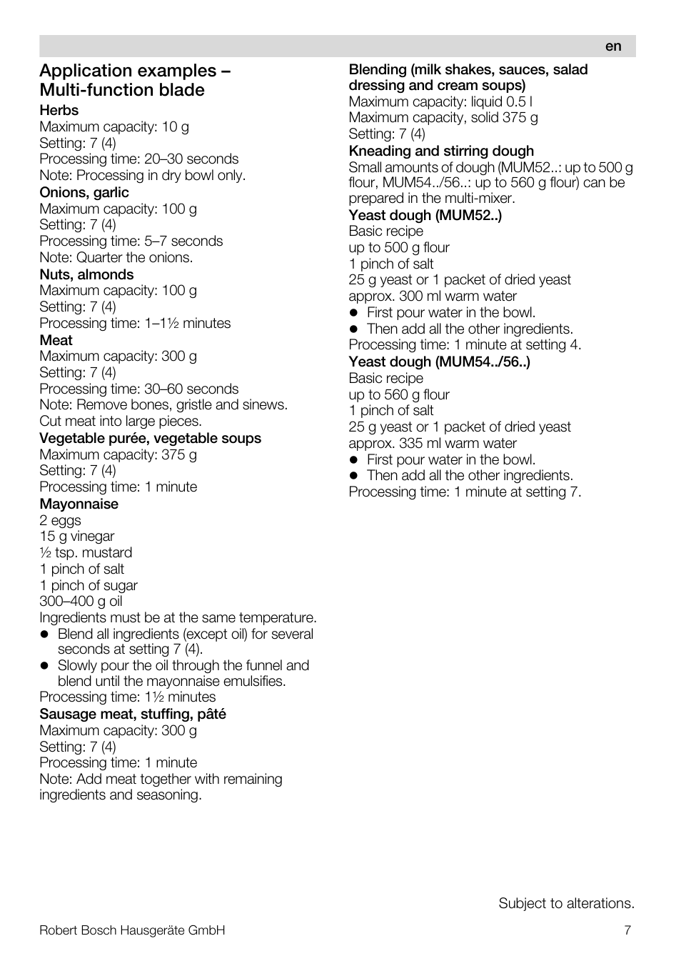 Application examples – multi-function blade | Bosch MUZ5MM1 Multimixeur blanctransparant Pour Kitchen machine MUM5 User Manual | Page 7 / 62