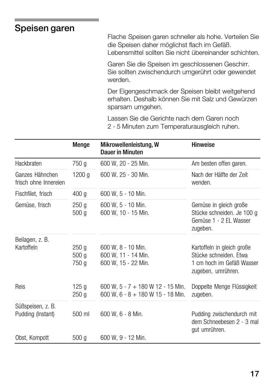 Speisen garen | Bosch HMT82M650 - Inox Micro-ondes User Manual | Page 17 / 124