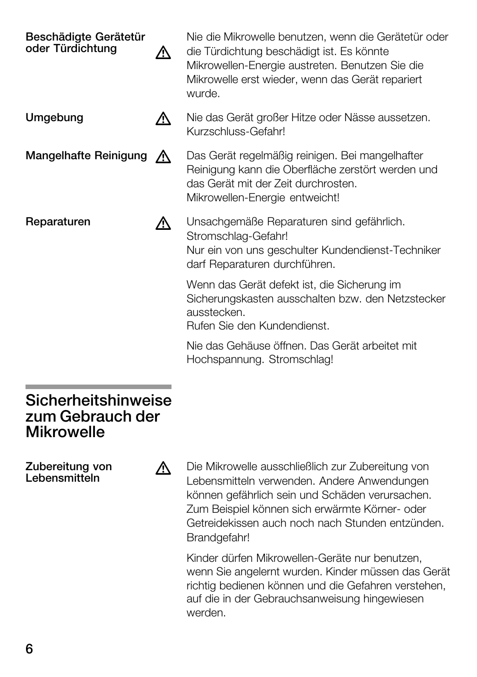 Sicherheitshinweise zum gebrauch der mikrowelle | Bosch HMT82M650 - Inox Micro-ondes User Manual | Page 6 / 124