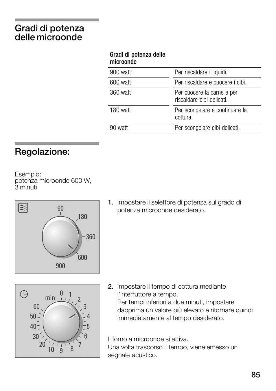 Gradi di potenza delle microonde regolazione | Bosch HMT82M650 - Inox Micro-ondes User Manual | Page 85 / 124