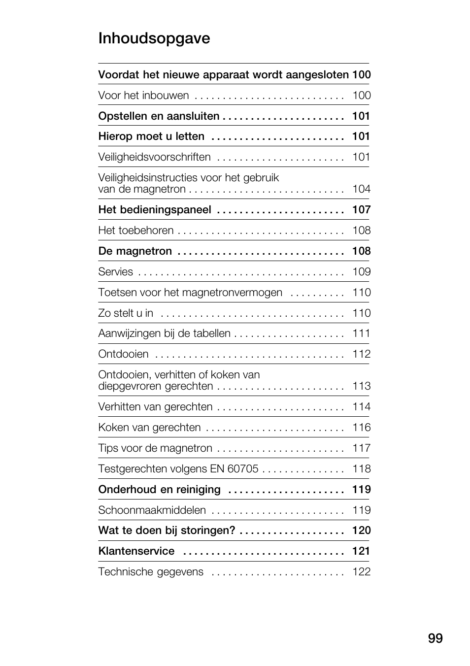 Inhoudsopgave | Bosch HMT82M650 - Inox Micro-ondes User Manual | Page 99 / 124