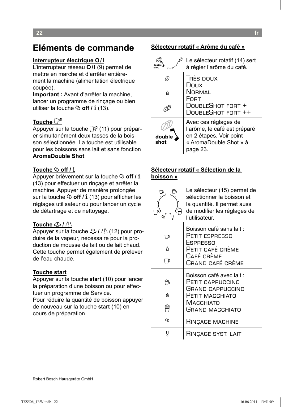 Eléments de commande | Bosch TES50621RW VeroCafe LattePro Machine à café Expresso automatique Titanium User Manual | Page 26 / 124