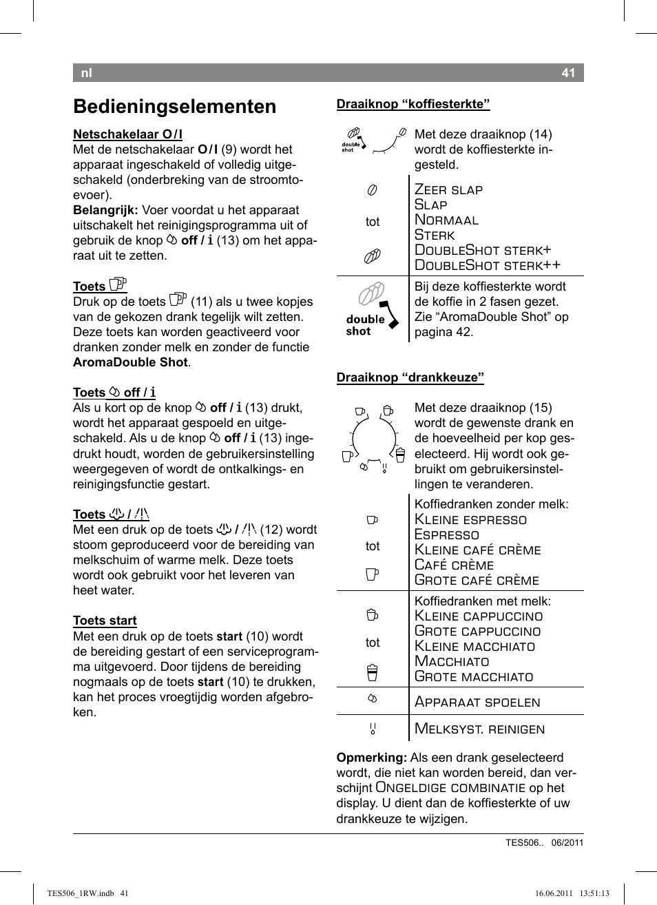 Bedieningselementen | Bosch TES50621RW VeroCafe LattePro Machine à café Expresso automatique Titanium User Manual | Page 45 / 124