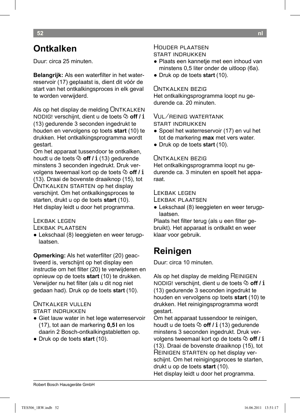 Ontkalken, Reinigen | Bosch TES50621RW VeroCafe LattePro Machine à café Expresso automatique Titanium User Manual | Page 56 / 124