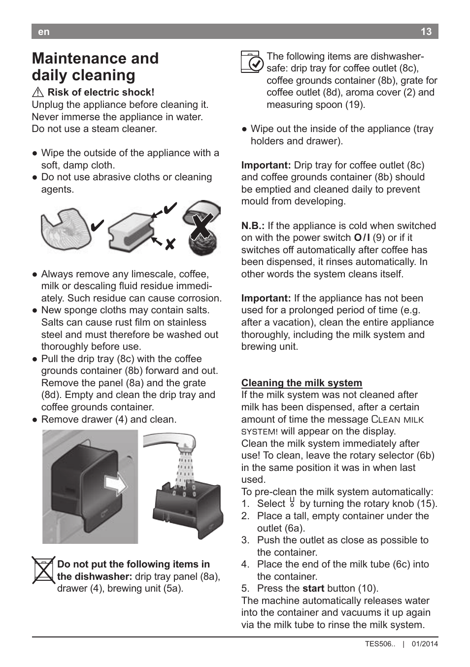 Maintenance and daily cleaning | Bosch TES50621RW VeroCafe LattePro Machine à café Expresso automatique Titanium User Manual | Page 17 / 134