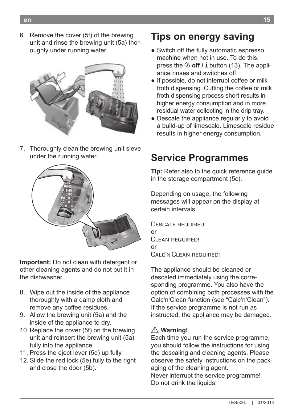 Tips on energy saving, Service programmes | Bosch TES50621RW VeroCafe LattePro Machine à café Expresso automatique Titanium User Manual | Page 19 / 134