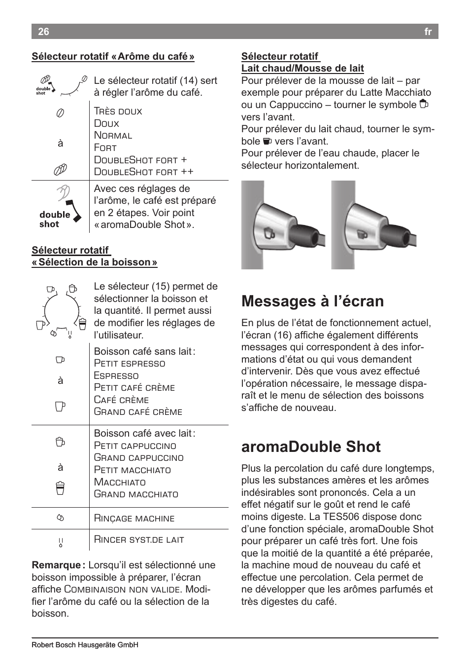 Messages à l’écran, Aromadouble shot | Bosch TES50621RW VeroCafe LattePro Machine à café Expresso automatique Titanium User Manual | Page 30 / 134