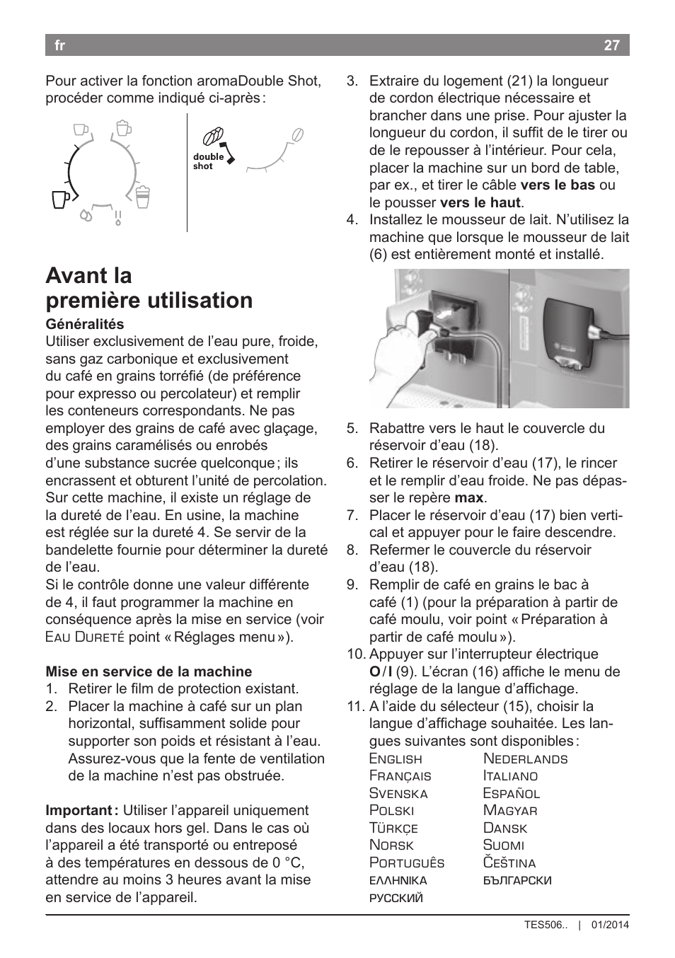 Avant la première utilisation | Bosch TES50621RW VeroCafe LattePro Machine à café Expresso automatique Titanium User Manual | Page 31 / 134