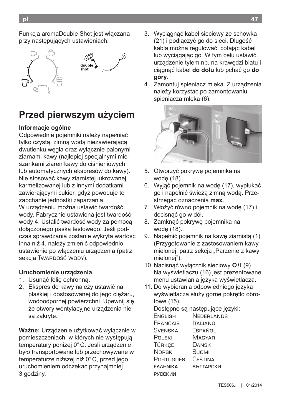 Przed pierwszym użyciem | Bosch TES50621RW VeroCafe LattePro Machine à café Expresso automatique Titanium User Manual | Page 51 / 134