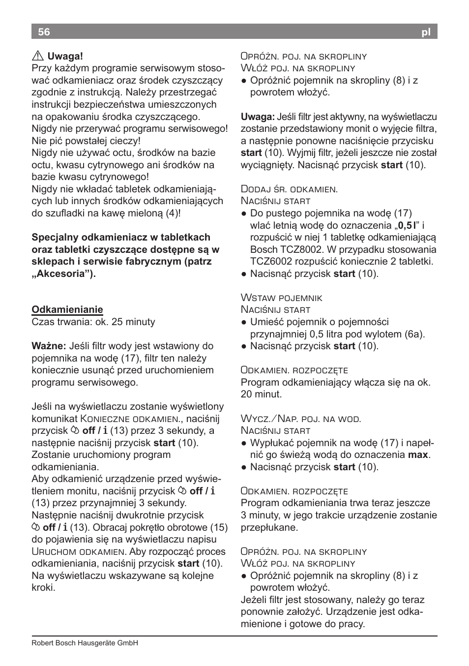 Bosch TES50621RW VeroCafe LattePro Machine à café Expresso automatique Titanium User Manual | Page 60 / 134