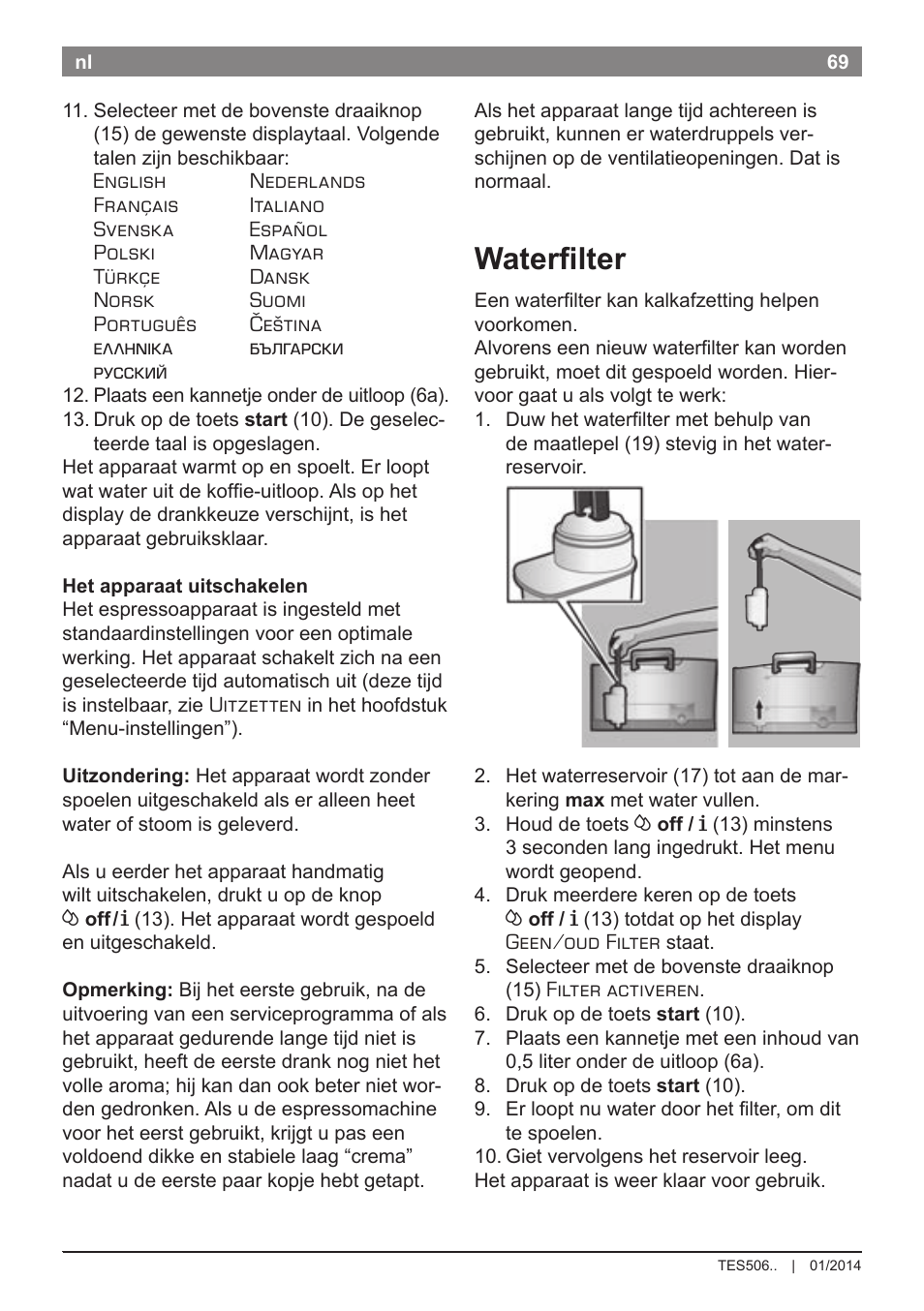 Waterfilter | Bosch TES50621RW VeroCafe LattePro Machine à café Expresso automatique Titanium User Manual | Page 73 / 134