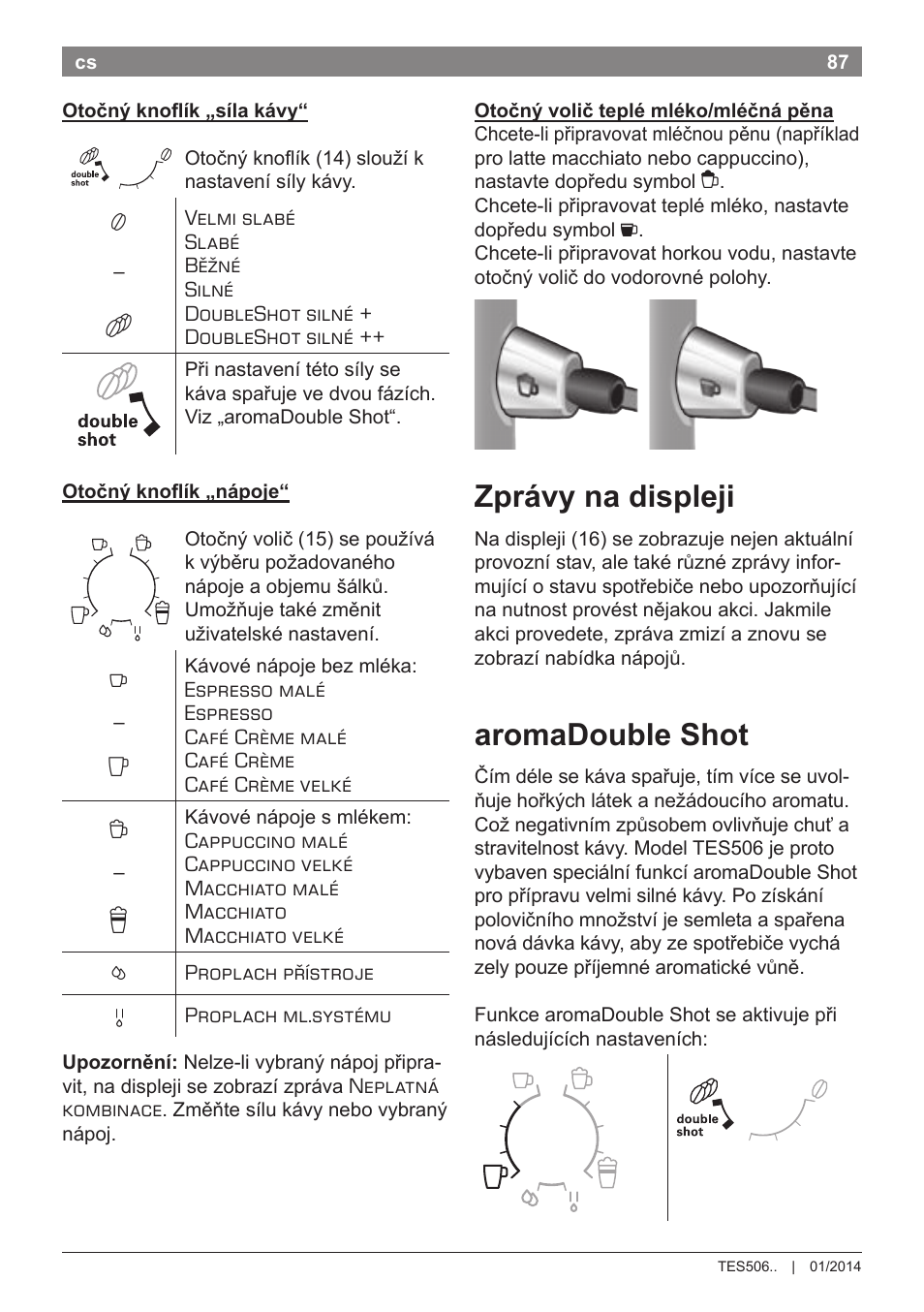 Zprávy na displeji, Aromadouble shot | Bosch TES50621RW VeroCafe LattePro Machine à café Expresso automatique Titanium User Manual | Page 91 / 134