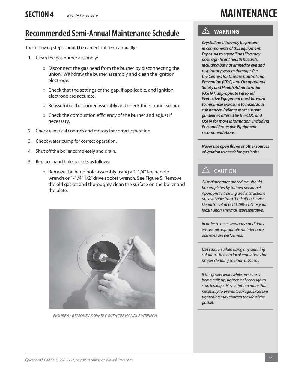 Maintenance, Recommended semi-annual maintenance schedule | Fulton Classic ICX or FB-F Vertical Tubeless Boilers (Hot Water), Gas_Oil Fired User Manual | Page 33 / 52