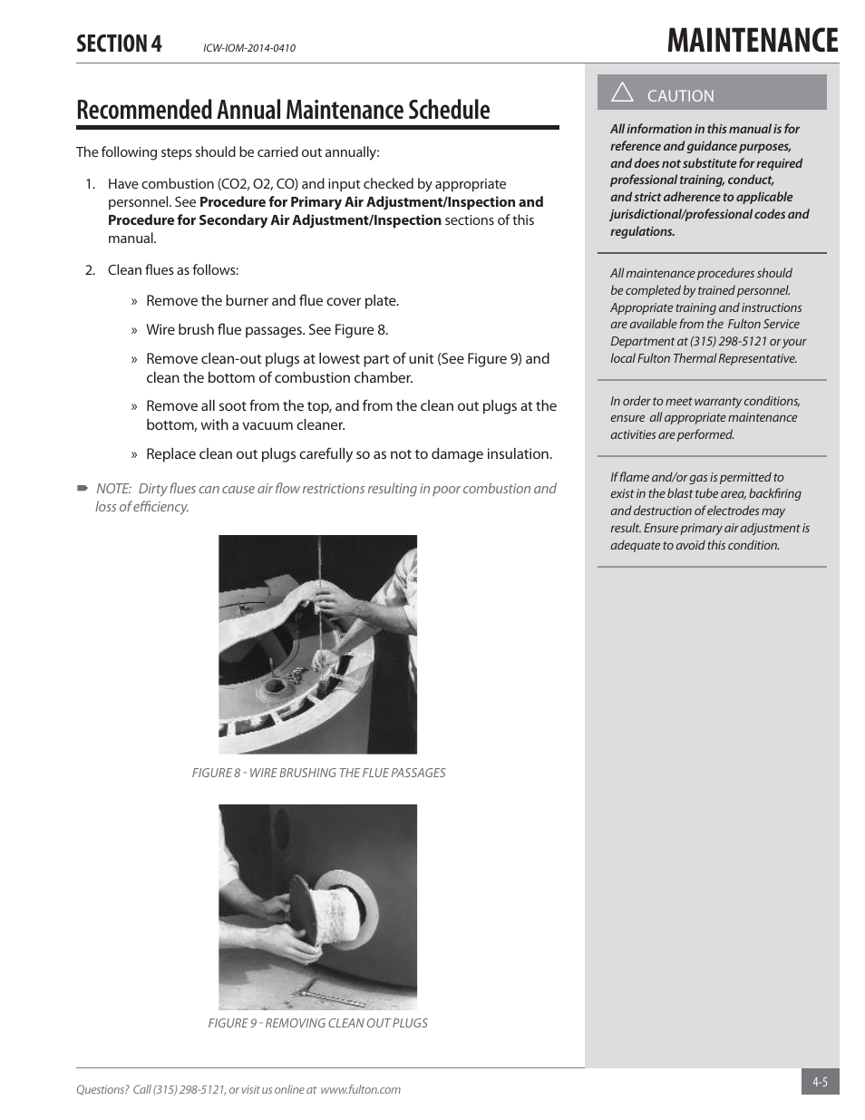 Maintenance, Recommended annual maintenance schedule | Fulton Classic ICX or FB-F Vertical Tubeless Boilers (Hot Water), Gas_Oil Fired User Manual | Page 35 / 52