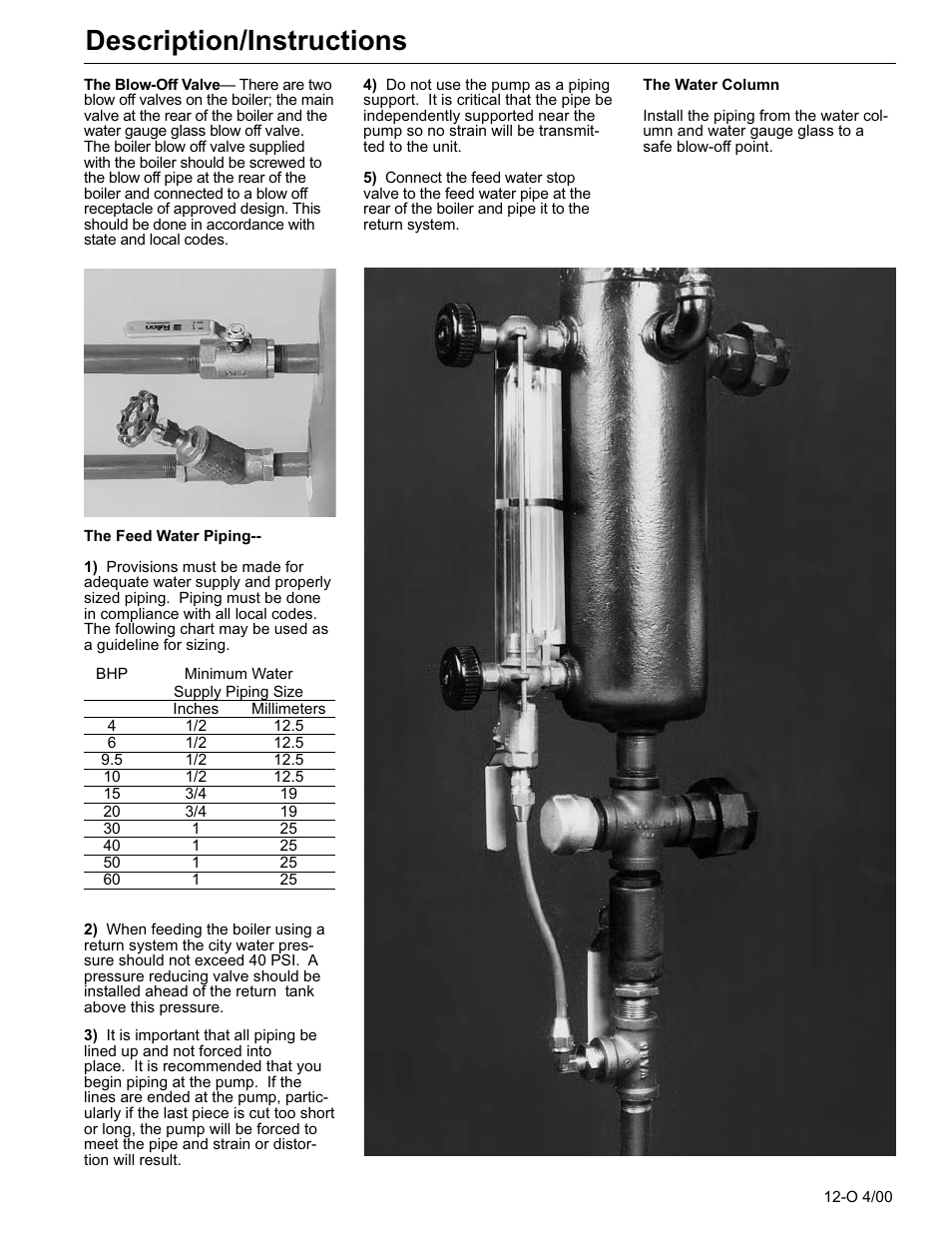 Description/instructions | Fulton Classic ICX or FB-F Vertical Tubeless Boilers (Steam) Oil Fired User Manual | Page 20 / 76