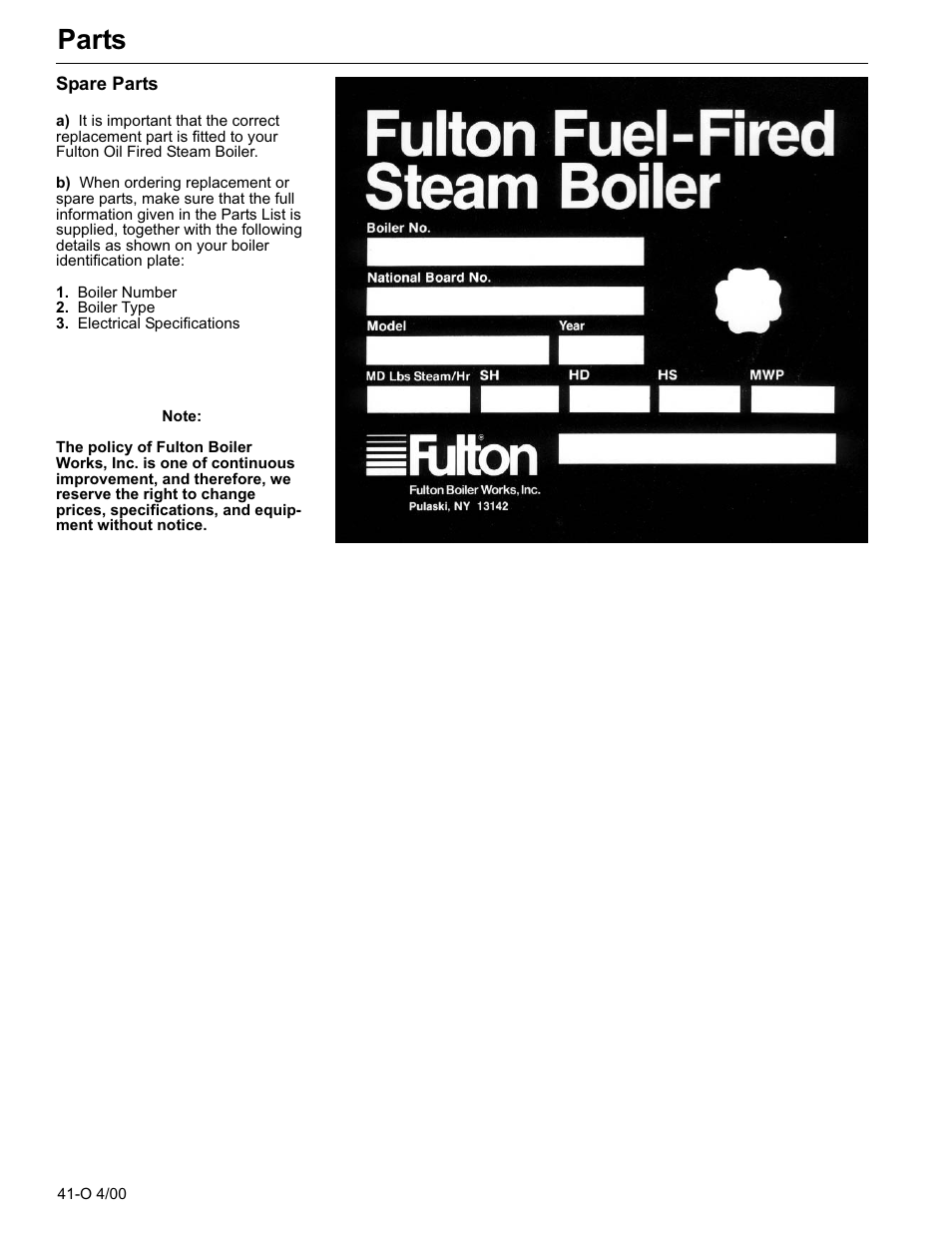 Parts | Fulton Classic ICX or FB-F Vertical Tubeless Boilers (Steam) Oil Fired User Manual | Page 53 / 76