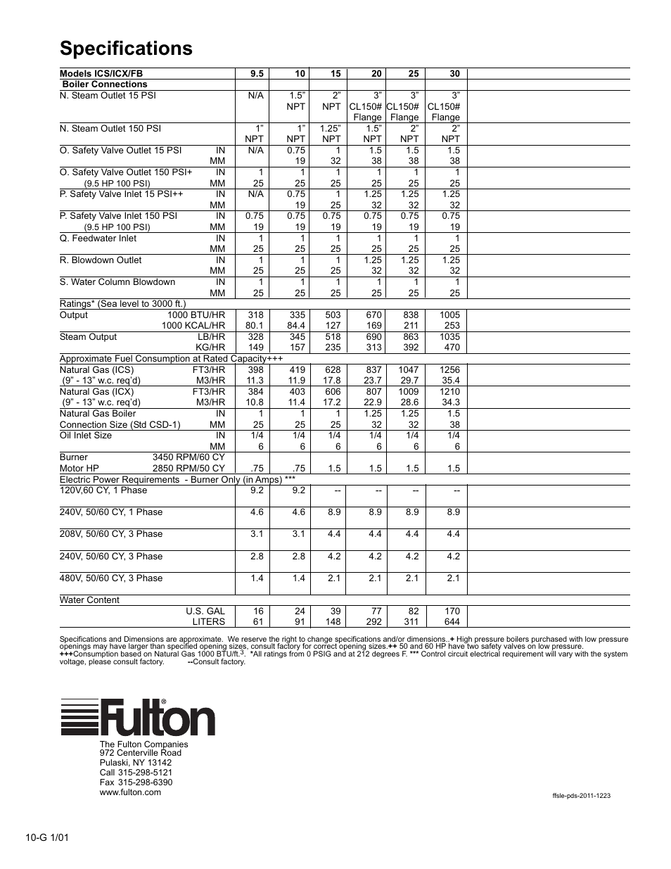 Specifications | Fulton Edge ICX or FB-F Vertical Tubeless Boilers (Steam), Gas Fired User Manual | Page 16 / 102