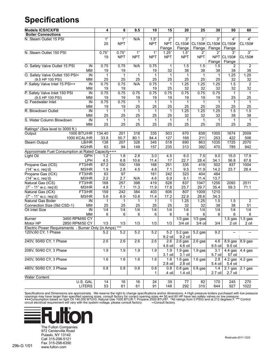 Specifications | Fulton Edge ICX or FB-F Vertical Tubeless Boilers (Steam), Gas Fired User Manual | Page 36 / 102