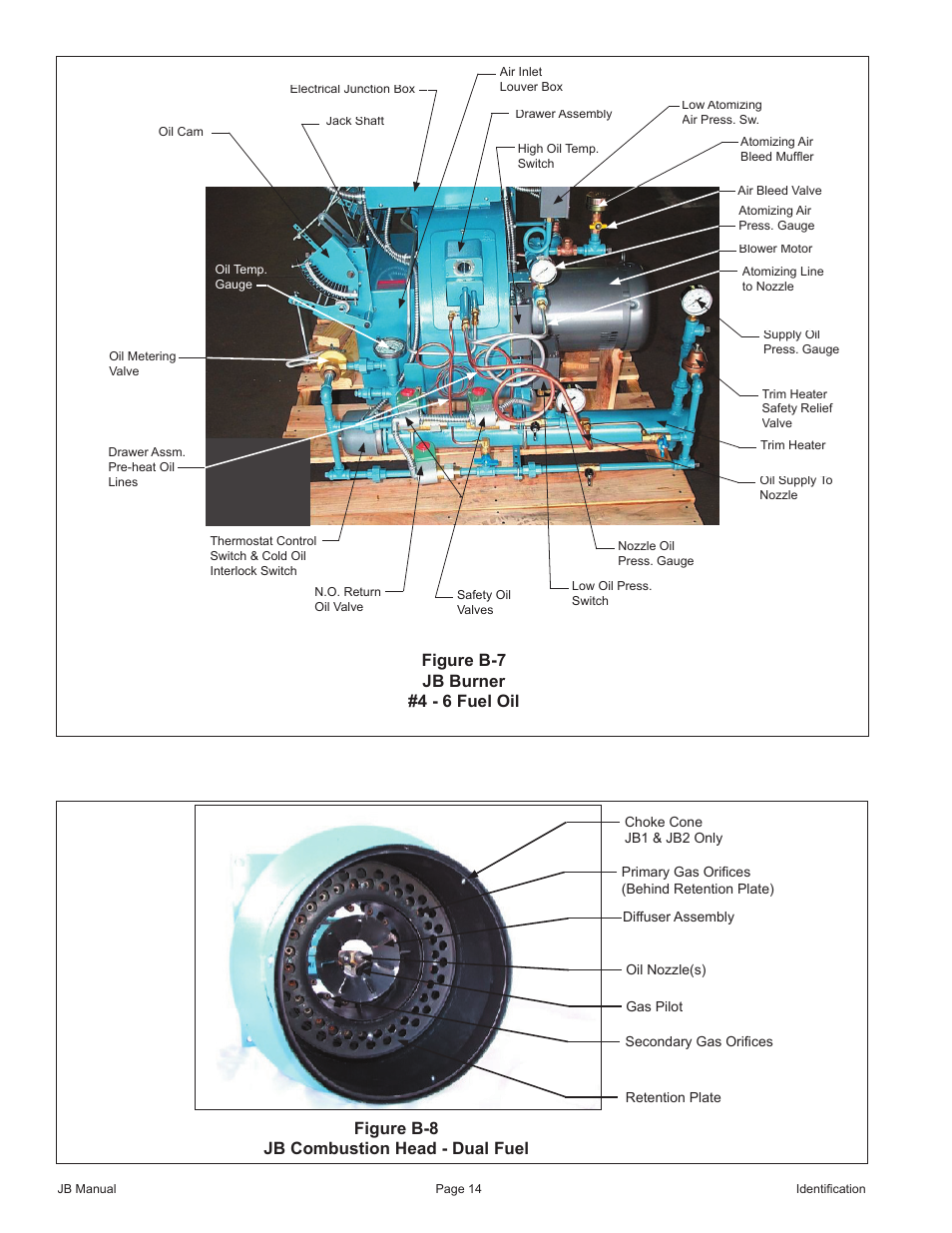 Figure b-8 jb combustion head - dual fuel, Figure b-7 jb burner #4 - 6 fuel oil | Fulton VMP Webster Oil_Combo Burner User Manual | Page 14 / 52