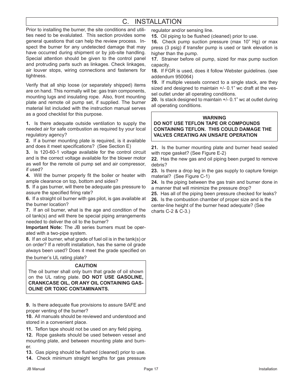 C. installation | Fulton VMP Webster Oil_Combo Burner User Manual | Page 17 / 52