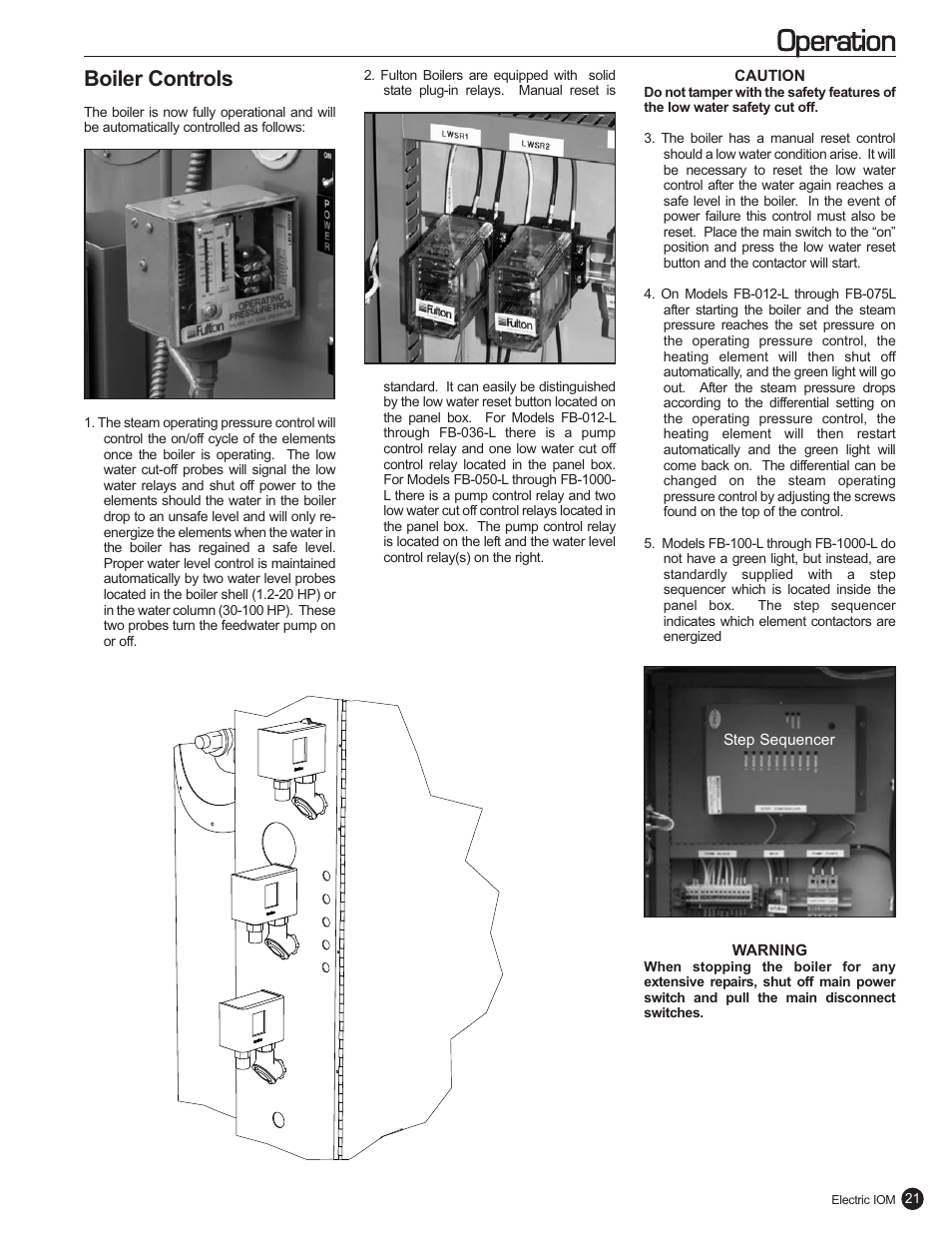 Operation, Boiler controls | Fulton Electric (FB-L) Steam Boiler User Manual | Page 25 / 46