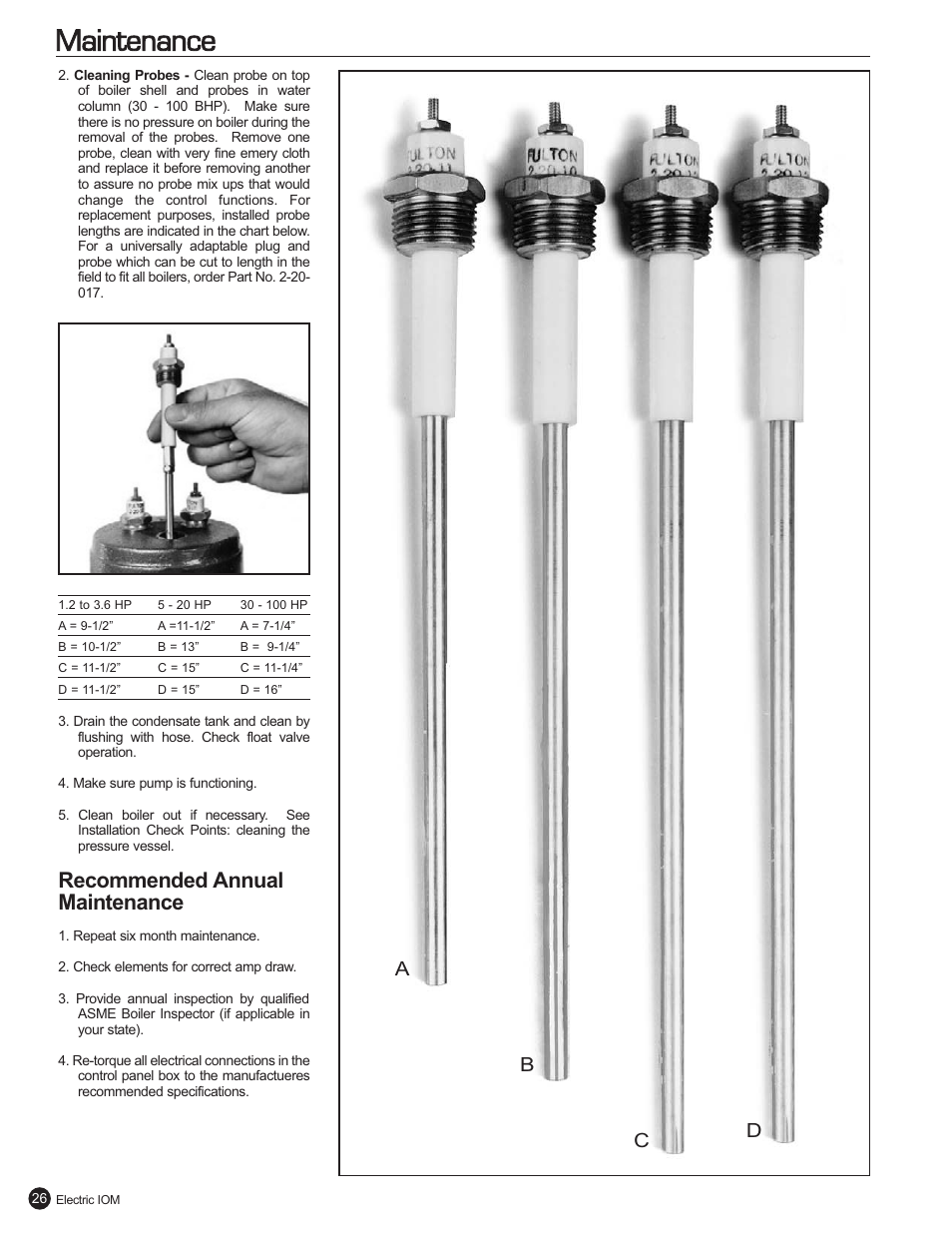 Maintenance, Recommended annual maintenance, Ad c b | Fulton Electric (FB-L) Steam Boiler User Manual | Page 30 / 46