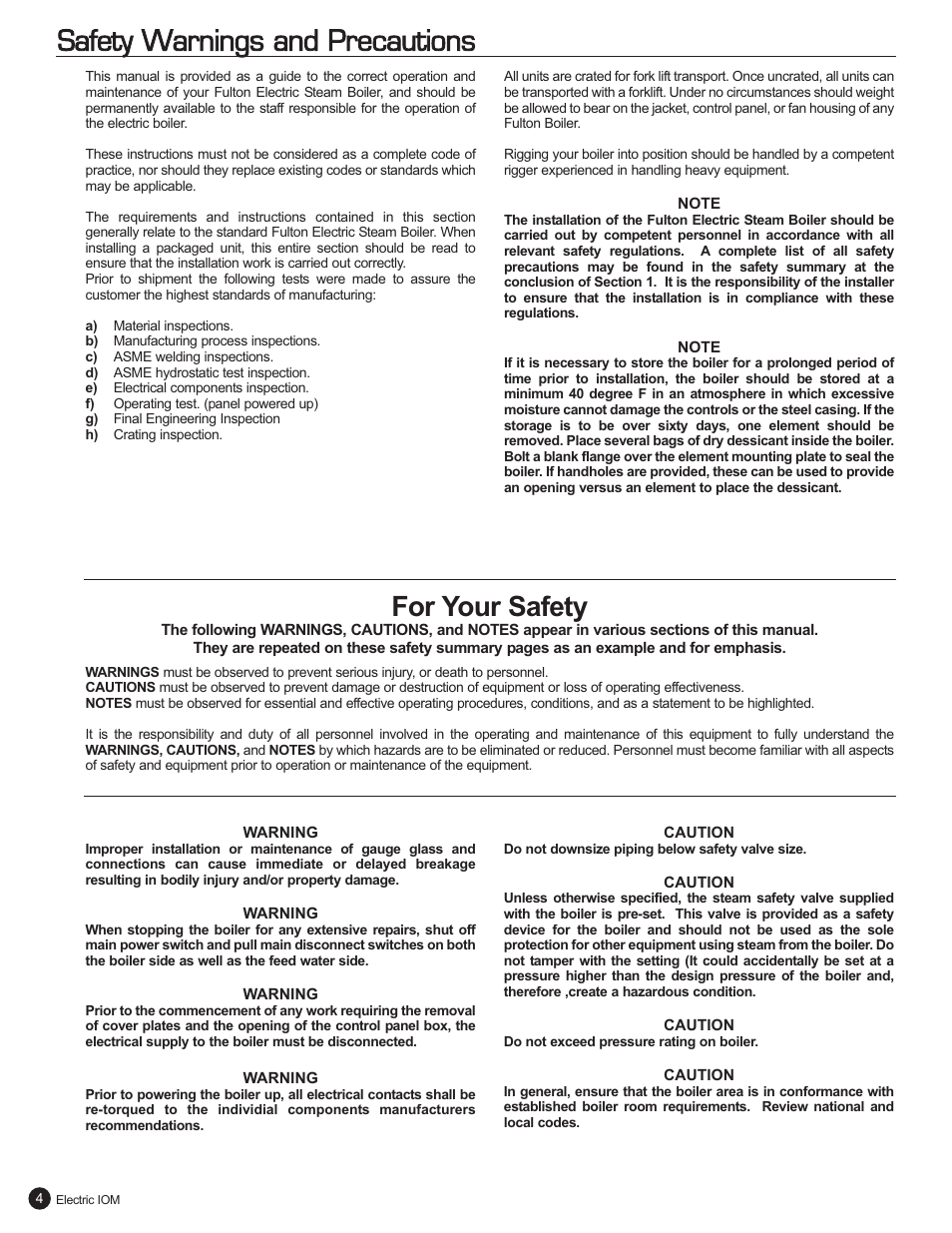 Safety warnings and precautions, For your safety | Fulton Electric (FB-L) Steam Boiler User Manual | Page 8 / 46