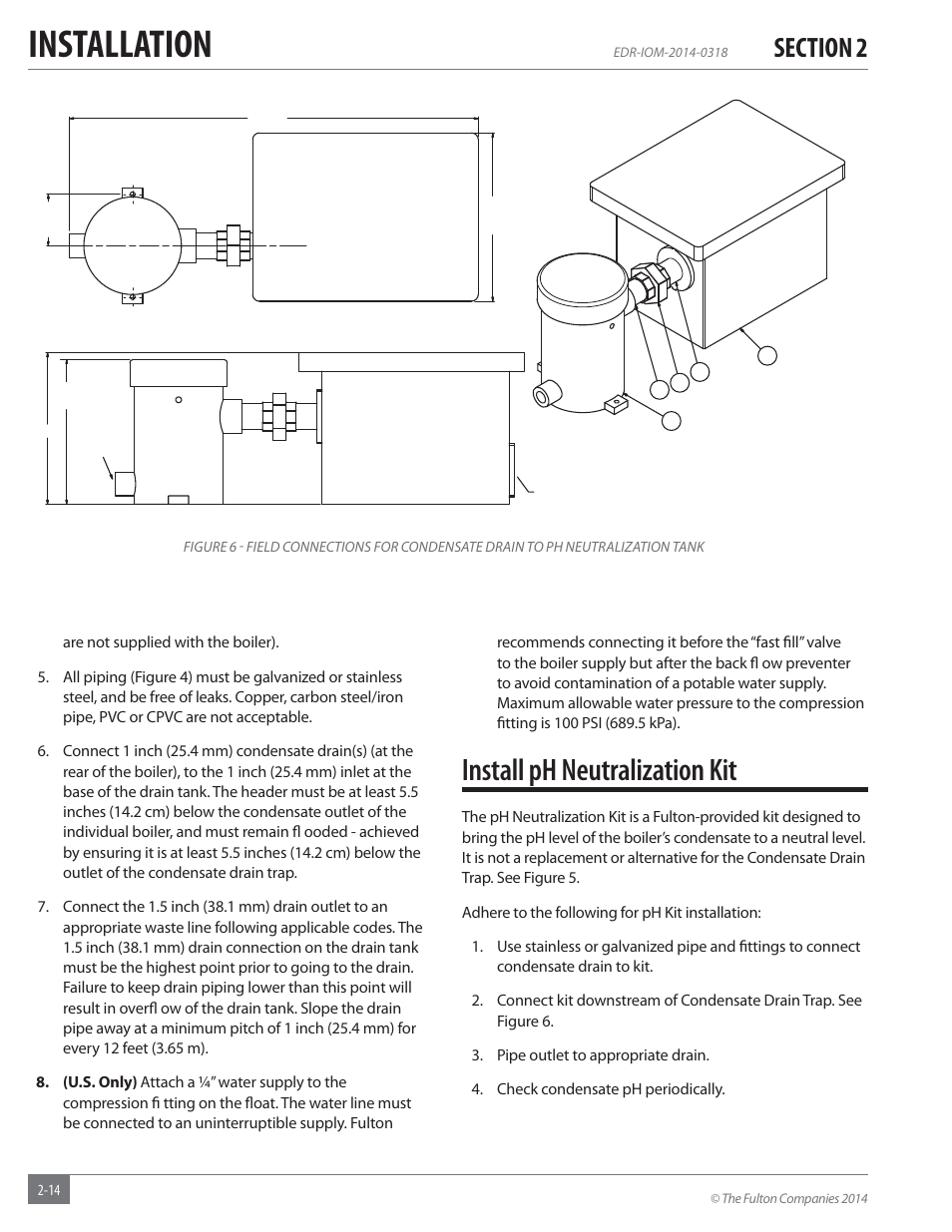 Installation, Install ph neutralization kit | Fulton Endura (EDR) Condensing Hydronic Boiler User Manual | Page 20 / 68