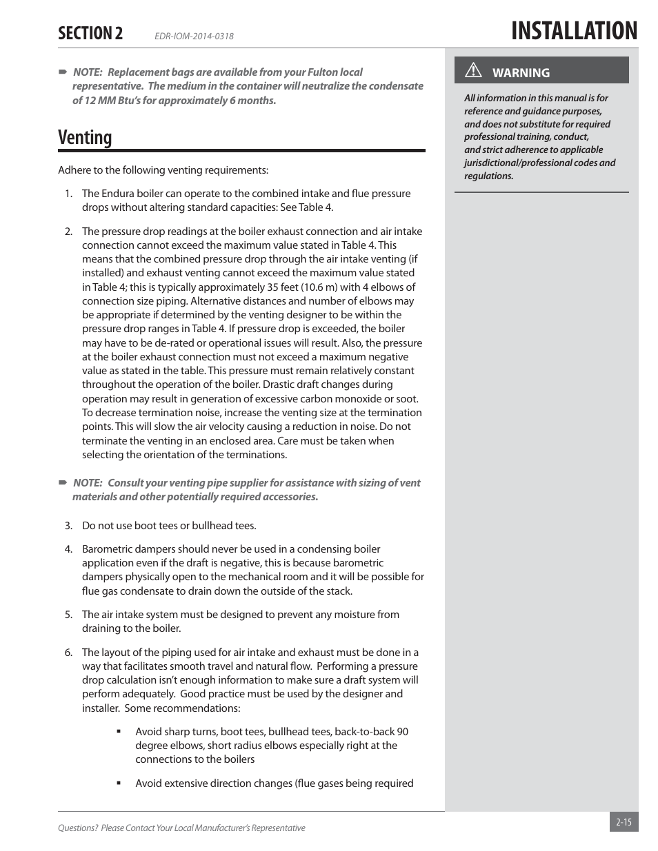 Installation, Venting | Fulton Endura (EDR) Condensing Hydronic Boiler User Manual | Page 21 / 68