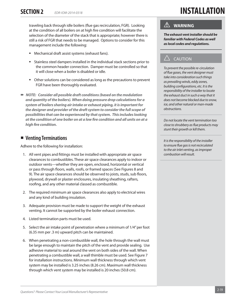 Installation, Venting terminations | Fulton Endura (EDR) Condensing Hydronic Boiler User Manual | Page 25 / 68