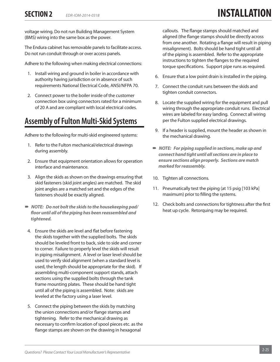 Installation, Assembly of fulton multi-skid systems | Fulton Endura (EDR) Condensing Hydronic Boiler User Manual | Page 31 / 68