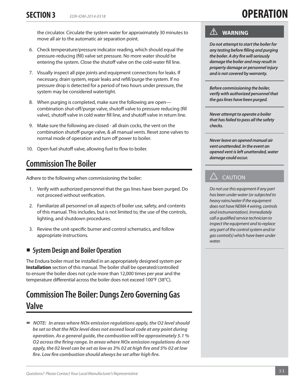 Operation, Commission the boiler, System design and boiler operation | Fulton Endura (EDR) Condensing Hydronic Boiler User Manual | Page 37 / 68