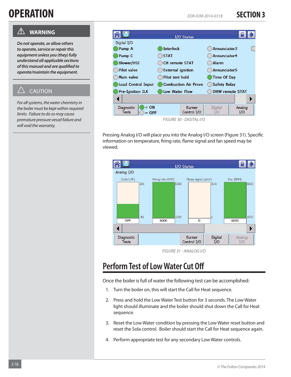 Operation, Perform test of low water cut oﬀ | Fulton Endura (EDR) Condensing Hydronic Boiler User Manual | Page 50 / 68