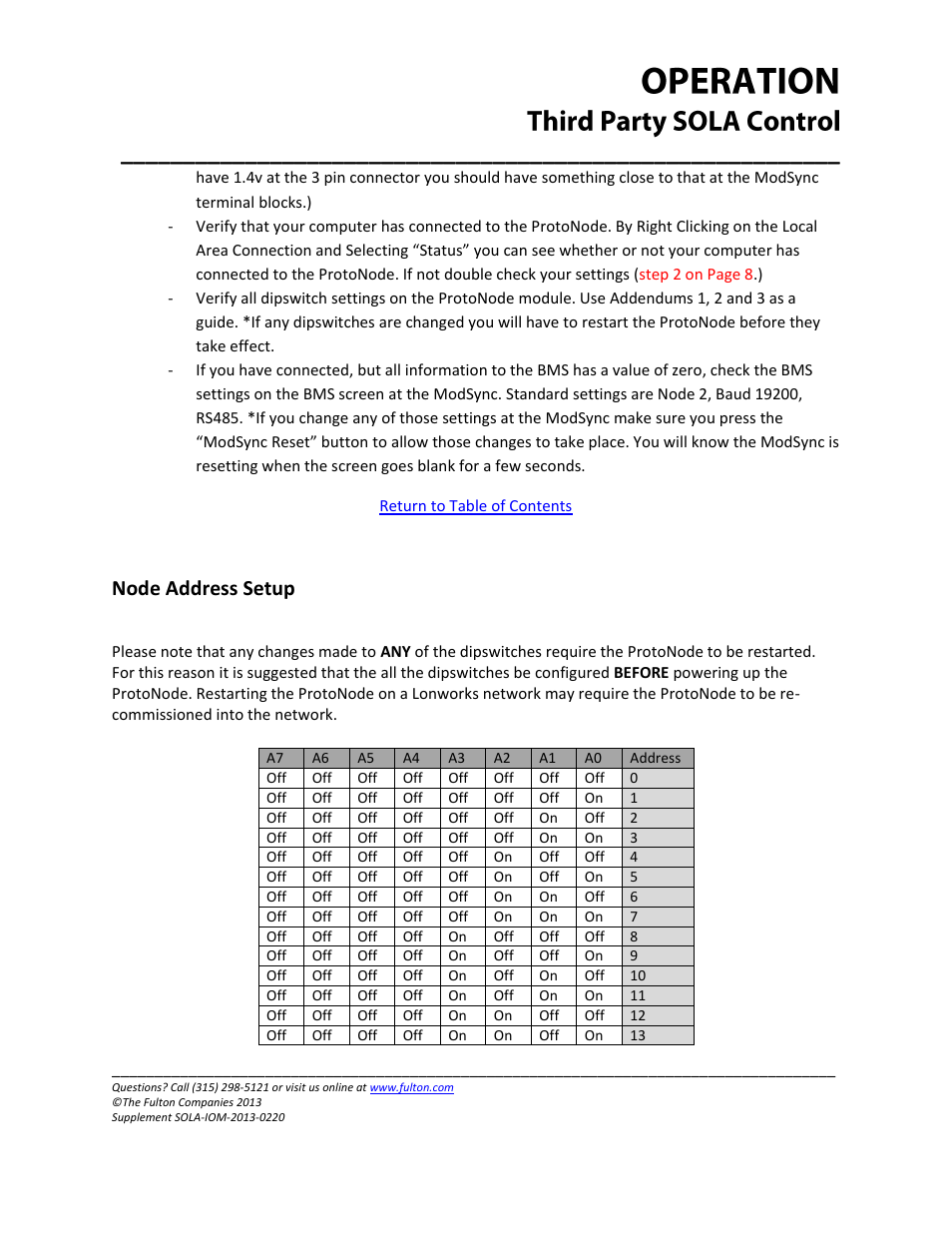 Node address setup | Fulton Caliber (CAL) SOLA Gateways User Manual | Page 15 / 36