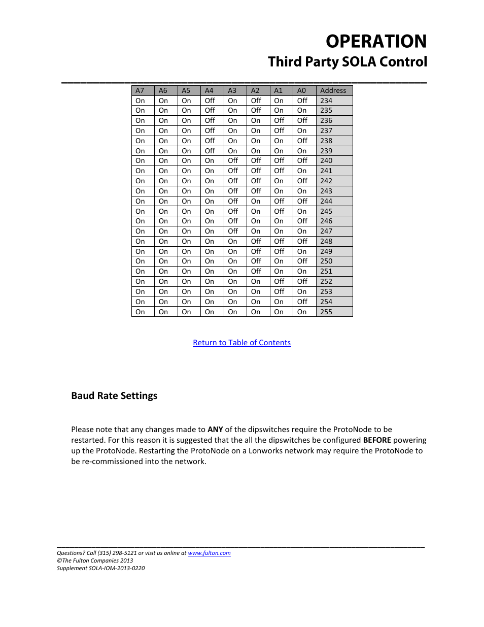 Baud rate settings | Fulton Caliber (CAL) SOLA Gateways User Manual | Page 21 / 36