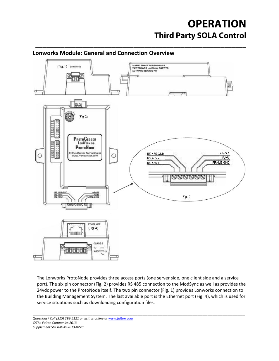 Lonworks module: general and connection overview | Fulton Caliber (CAL) SOLA Gateways User Manual | Page 8 / 36