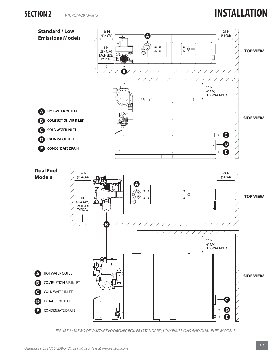 Installation, Standard / low emissions models, Dual fuel models | Fulton Vantage (VTG) Fully Condensing Hydronic Boiler User Manual | Page 11 / 96