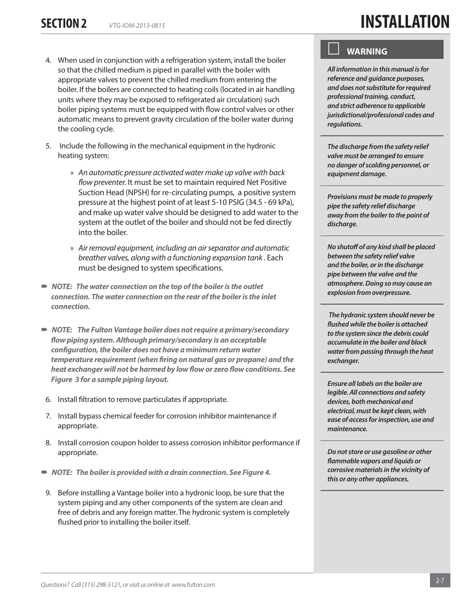 Installation | Fulton Vantage (VTG) Fully Condensing Hydronic Boiler User Manual | Page 13 / 96