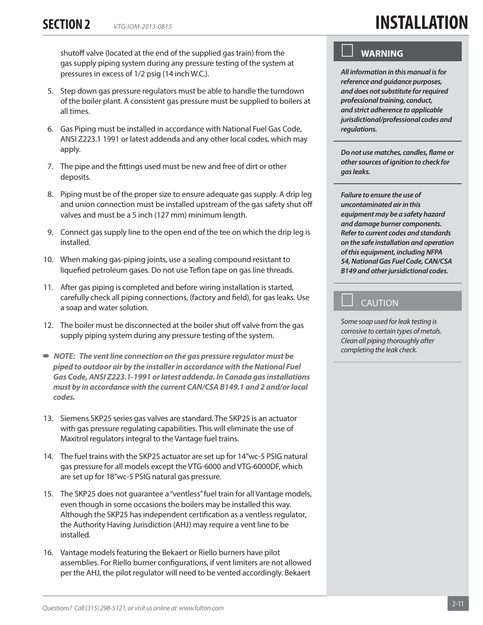 Installation | Fulton Vantage (VTG) Fully Condensing Hydronic Boiler User Manual | Page 17 / 96