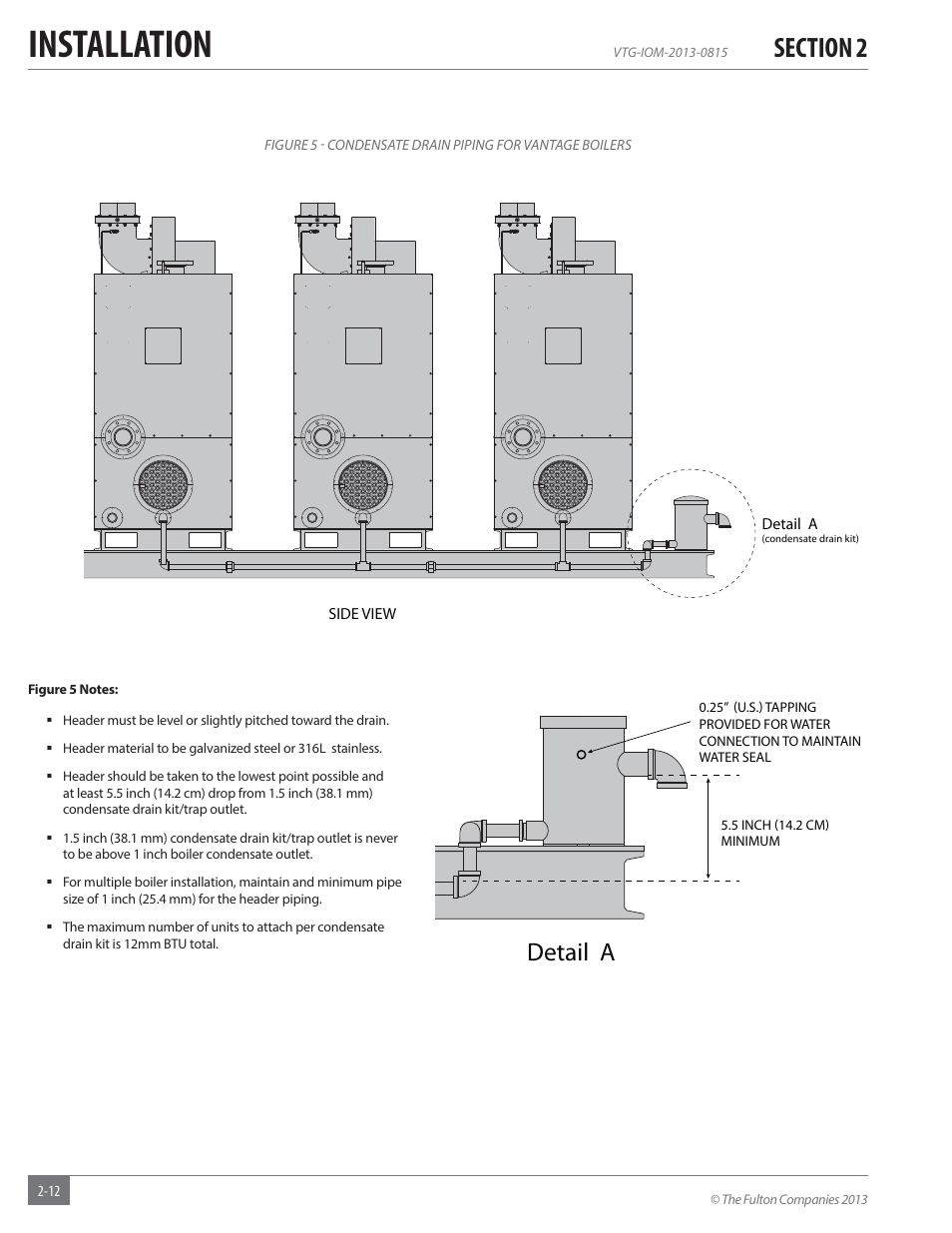 Installation, Detail a | Fulton Vantage (VTG) Fully Condensing Hydronic Boiler User Manual | Page 18 / 96