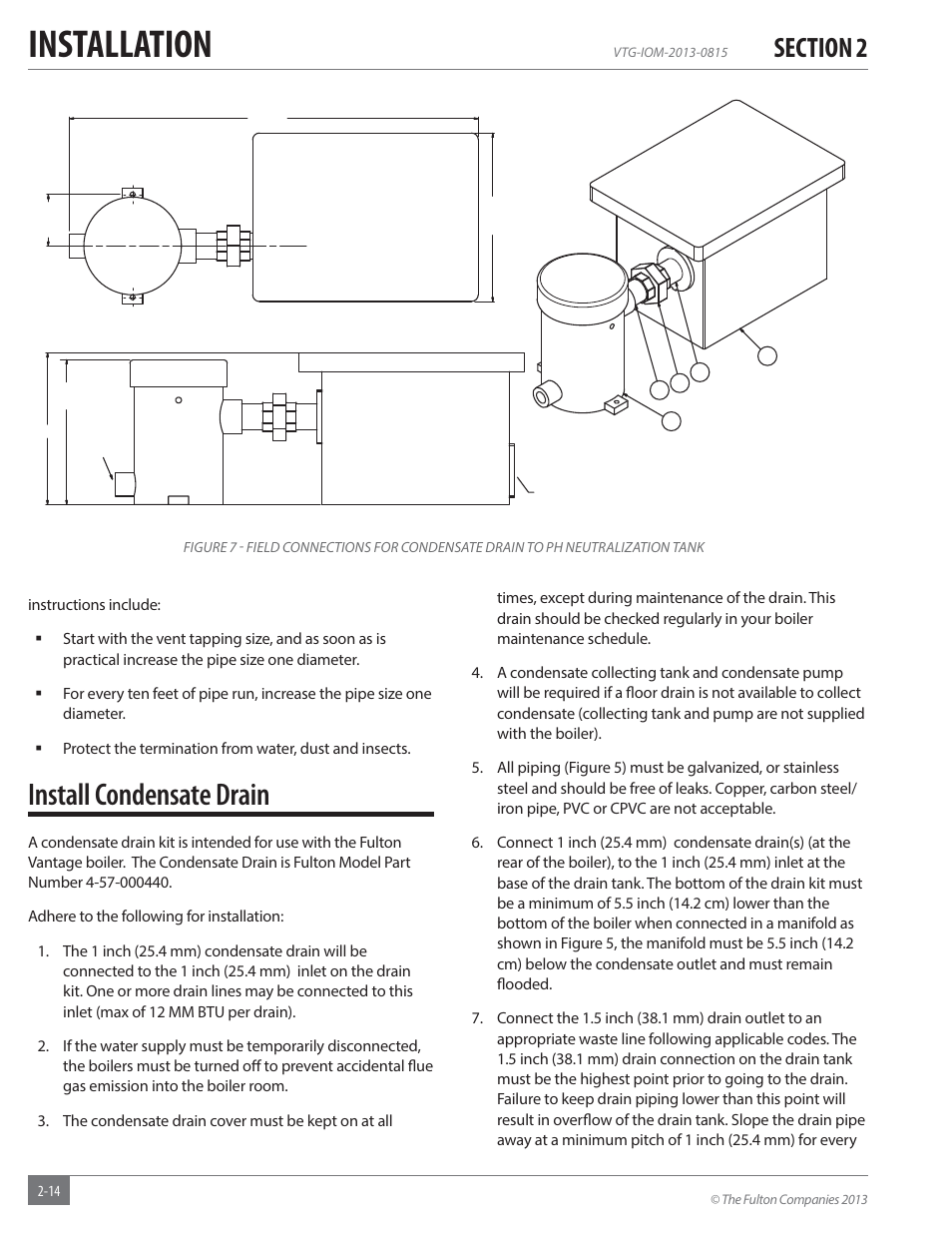 Installation, Install condensate drain | Fulton Vantage (VTG) Fully Condensing Hydronic Boiler User Manual | Page 20 / 96