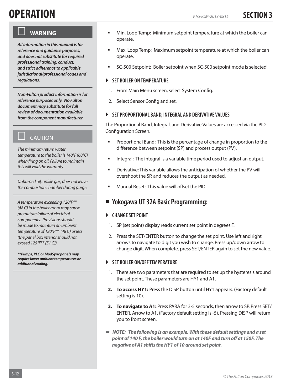 Operation, Yokogawa ut 32a basic programming | Fulton Vantage (VTG) Fully Condensing Hydronic Boiler User Manual | Page 48 / 96