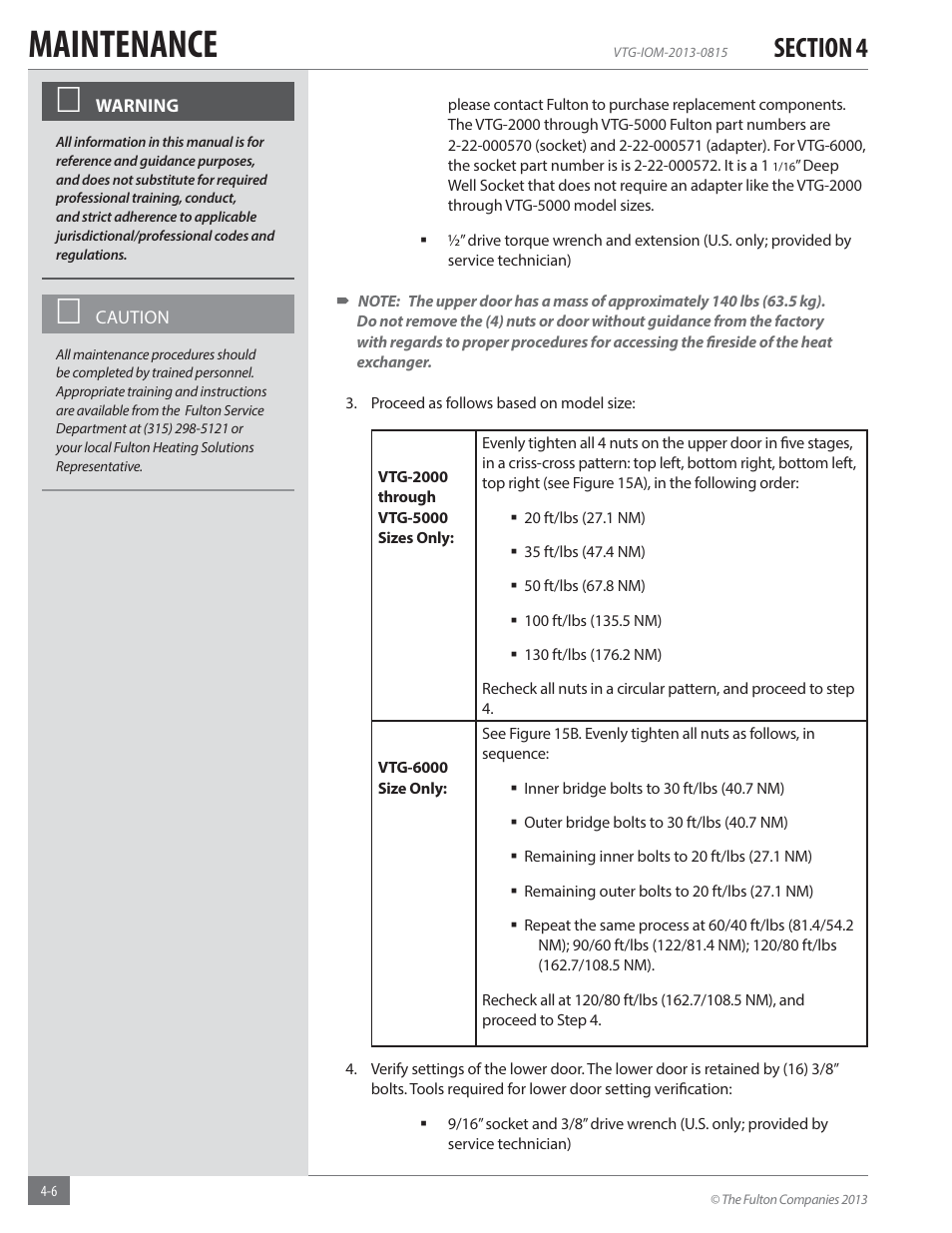 Maintenance | Fulton Vantage (VTG) Fully Condensing Hydronic Boiler User Manual | Page 58 / 96