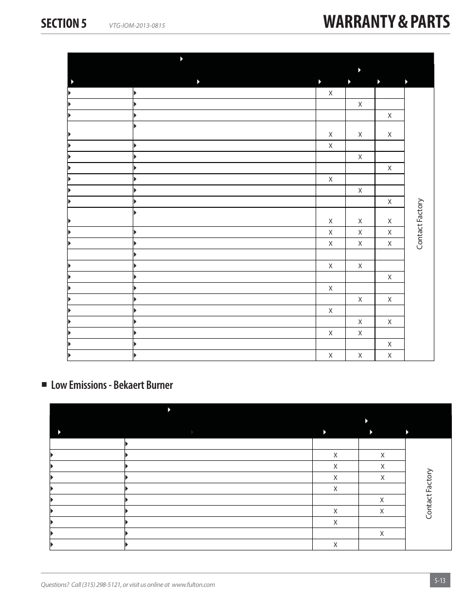 Warranty & parts, Low emissions - bekaert burner | Fulton Vantage (VTG) Fully Condensing Hydronic Boiler User Manual | Page 77 / 96