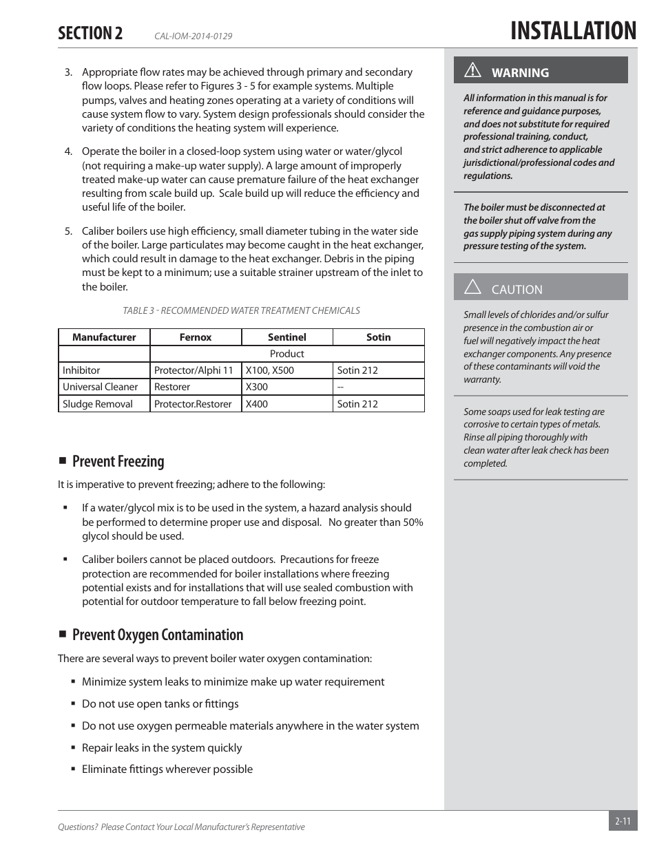 Installation, Prevent freezing, Prevent oxygen contamination | Fulton Caliber (CAL) Condensing Hydronic Boiler User Manual | Page 17 / 60