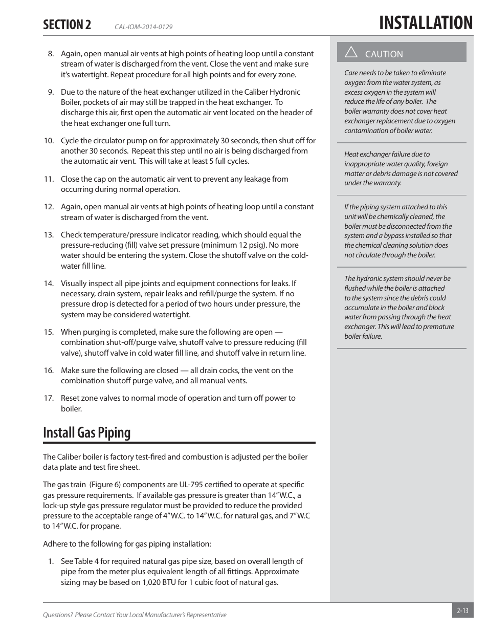 Installation, Install gas piping | Fulton Caliber (CAL) Condensing Hydronic Boiler User Manual | Page 19 / 60