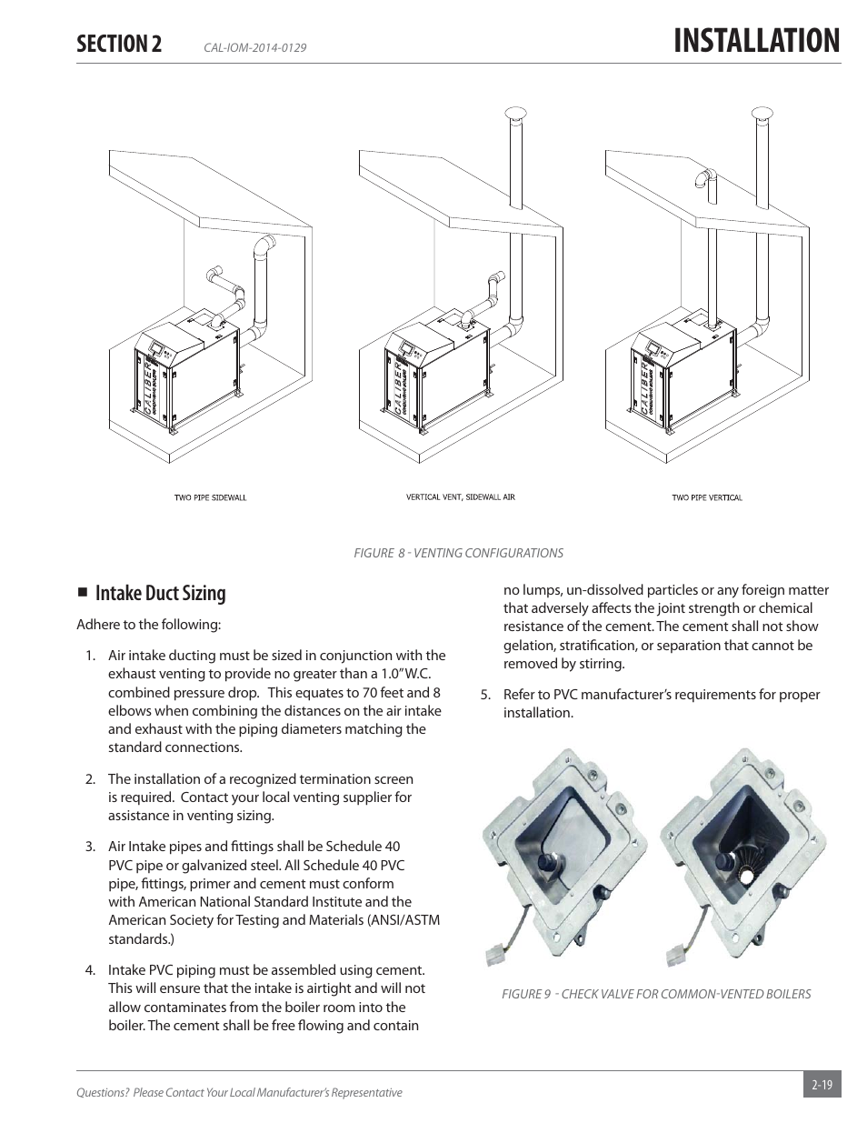 Installation, Intake duct sizing | Fulton Caliber (CAL) Condensing Hydronic Boiler User Manual | Page 25 / 60